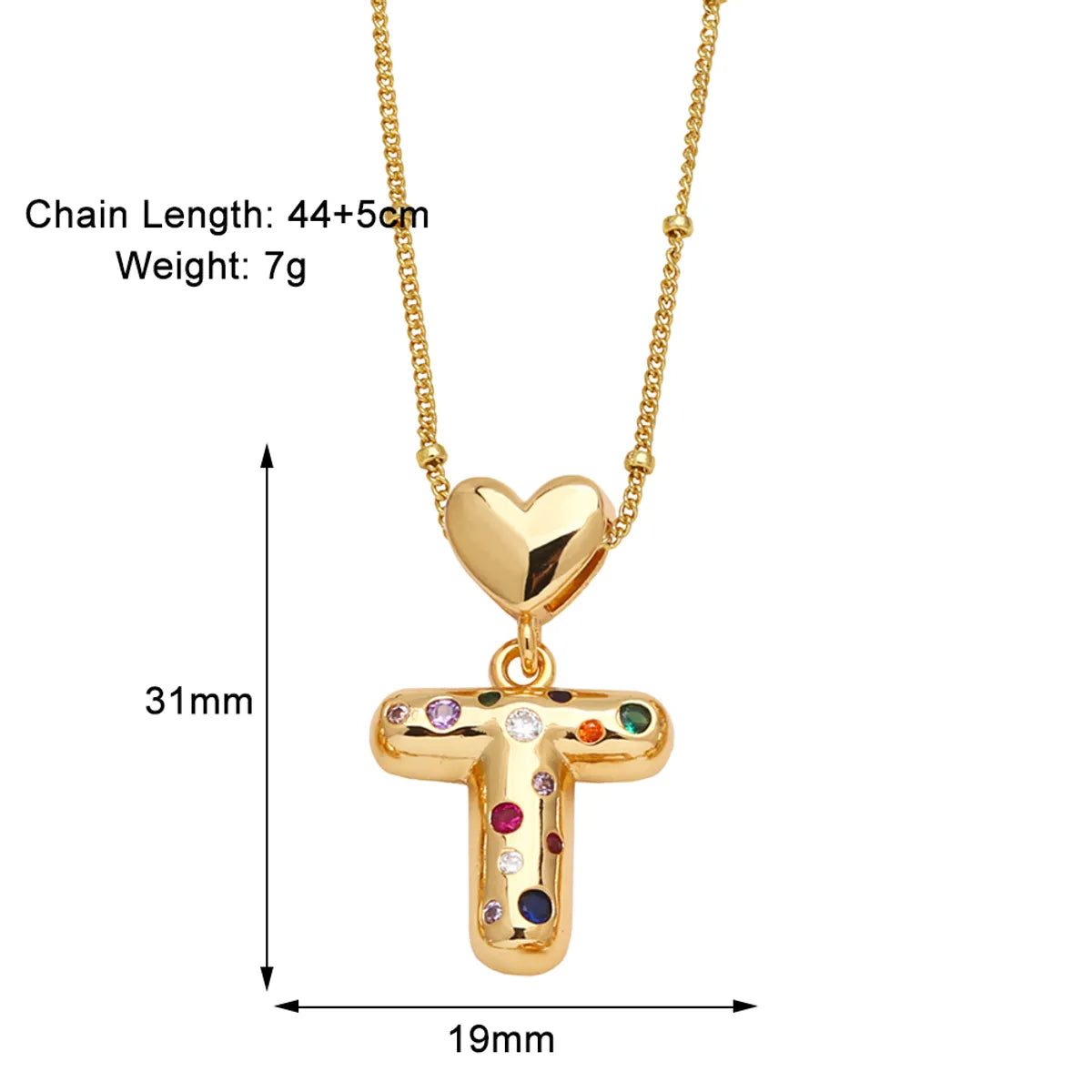 Copper 18K Gold Plated Plating Inlay Letter Zircon Pendant Necklace