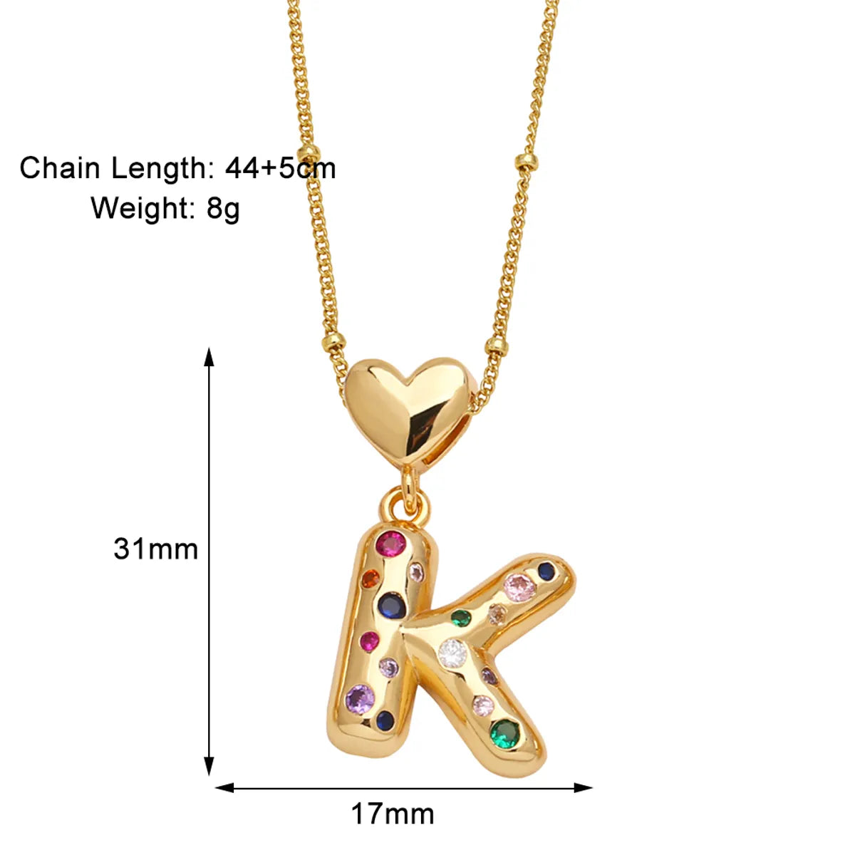 Copper 18K Gold Plated Plating Inlay Letter Zircon Pendant Necklace