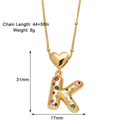 Copper 18K Gold Plated Plating Inlay Letter Zircon Pendant Necklace