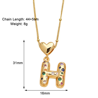 Copper 18K Gold Plated Plating Inlay Letter Zircon Pendant Necklace