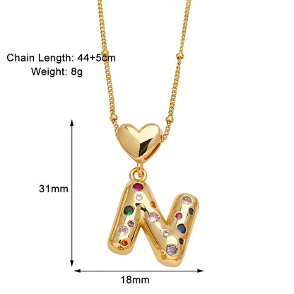 Copper 18K Gold Plated Plating Inlay Letter Zircon Pendant Necklace