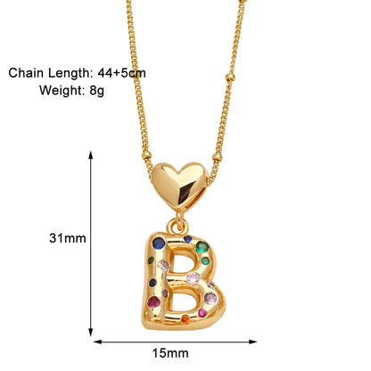 Copper 18K Gold Plated Plating Inlay Letter Zircon Pendant Necklace