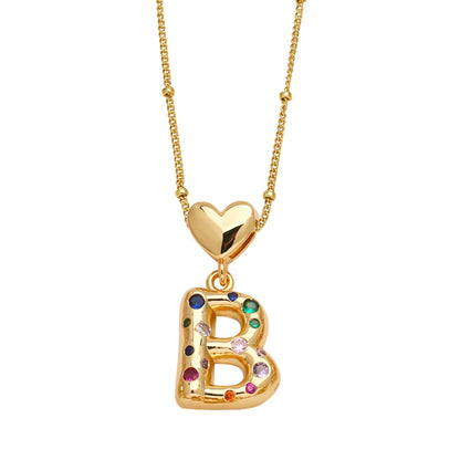 Copper 18K Gold Plated Plating Inlay Letter Zircon Pendant Necklace