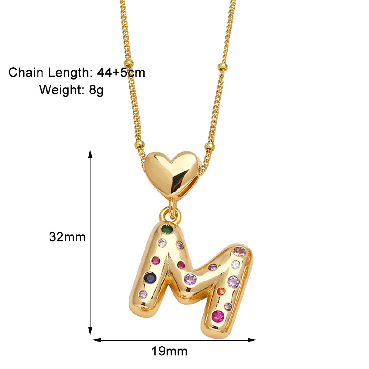 Copper 18K Gold Plated Plating Inlay Letter Zircon Pendant Necklace