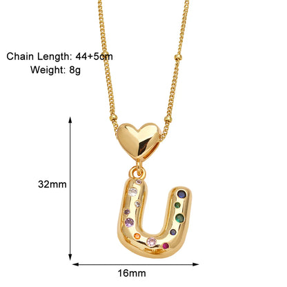 Copper 18K Gold Plated Plating Inlay Letter Zircon Pendant Necklace