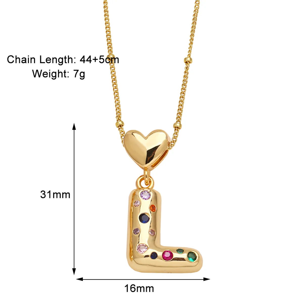 Copper 18K Gold Plated Plating Inlay Letter Zircon Pendant Necklace