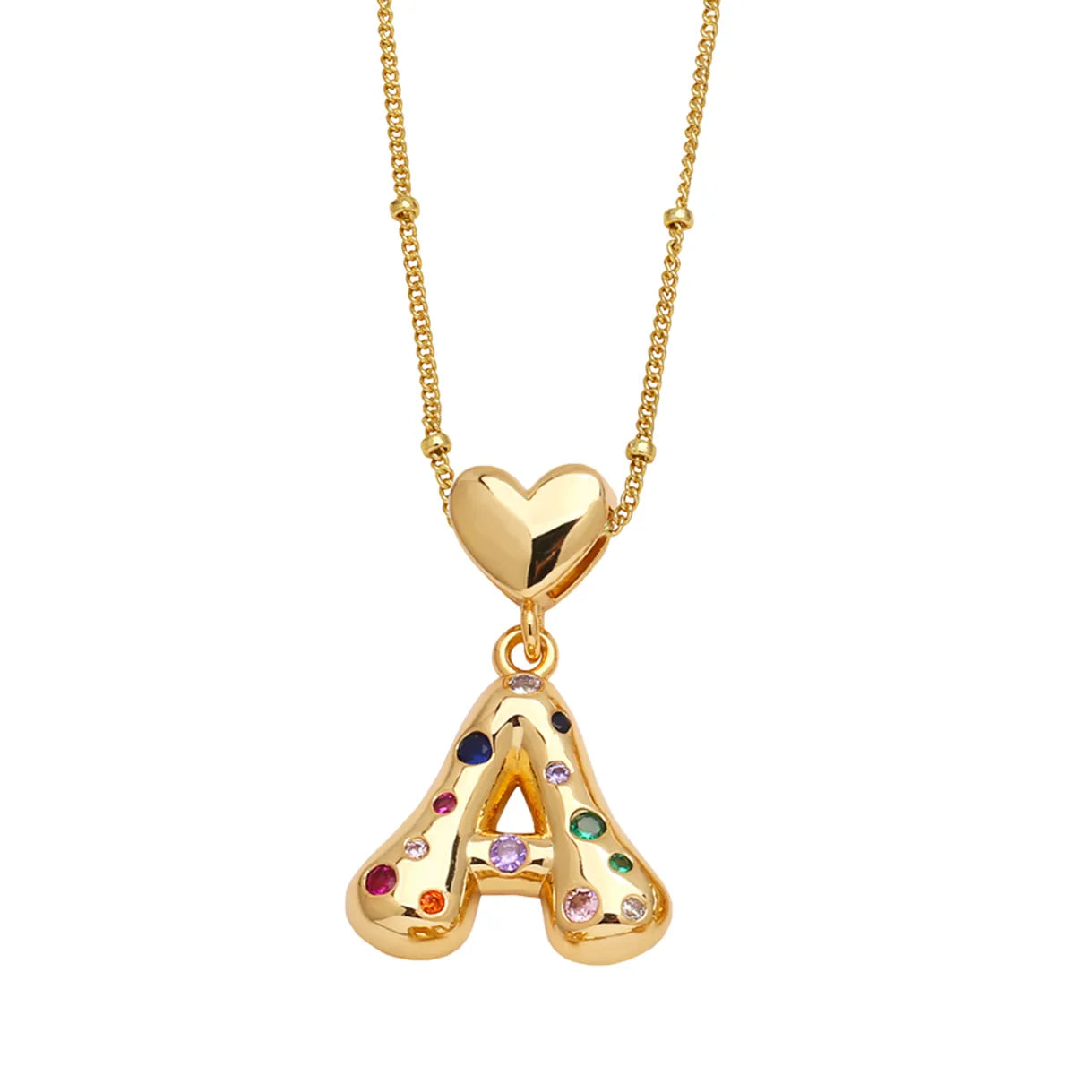 Copper 18K Gold Plated Plating Inlay Letter Zircon Pendant Necklace