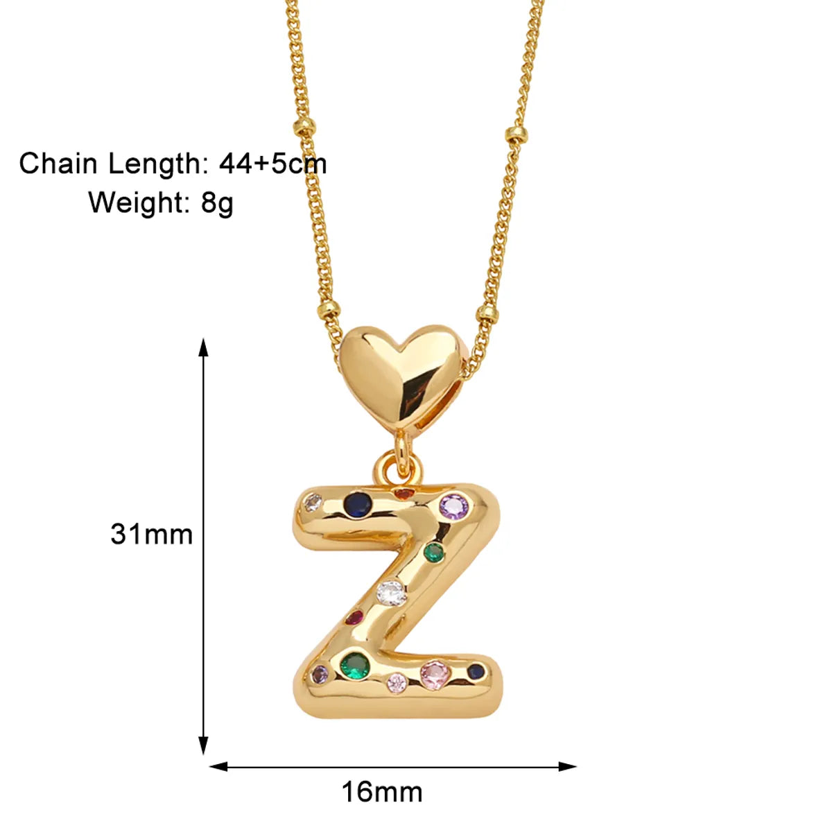 Copper 18K Gold Plated Plating Inlay Letter Zircon Pendant Necklace