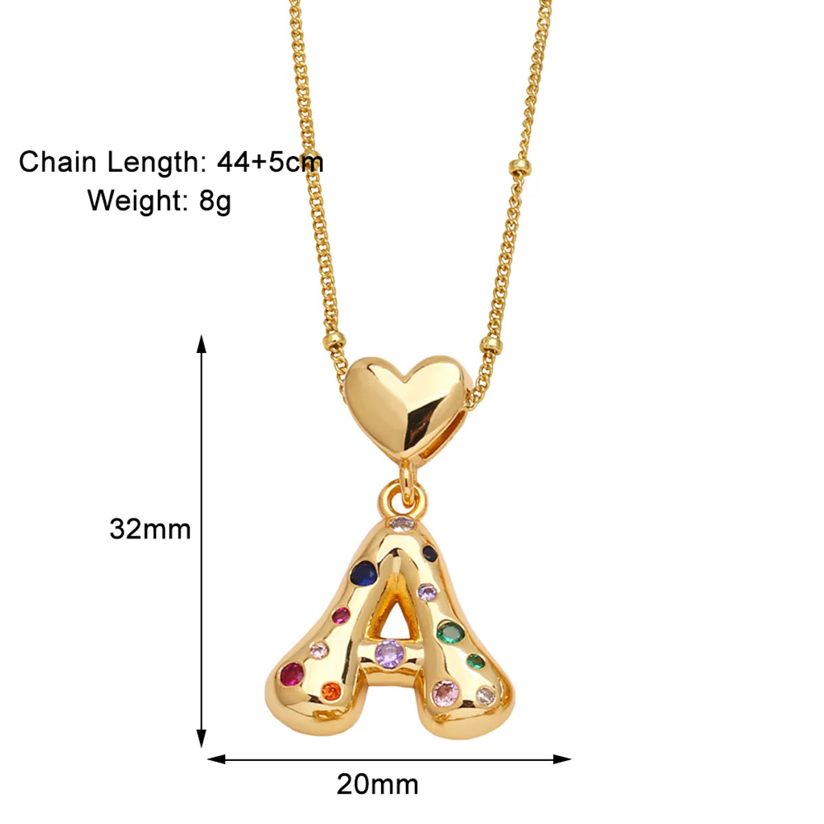 Copper 18K Gold Plated Plating Inlay Letter Zircon Pendant Necklace