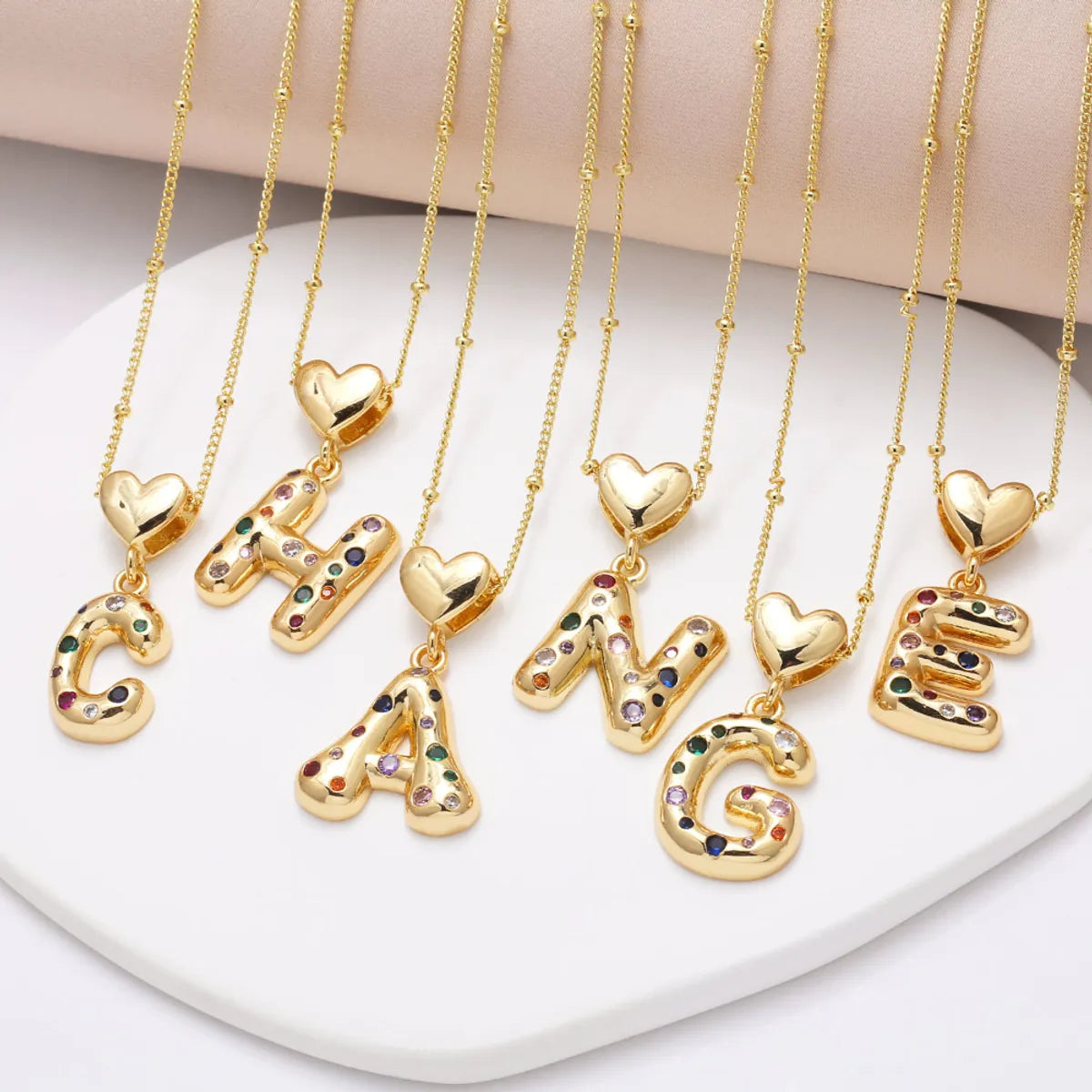 Copper 18K Gold Plated Plating Inlay Letter Zircon Pendant Necklace