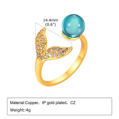 Copper 18K Gold Plated Plating Inlay Mermaid Zircon Rings