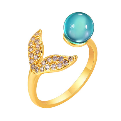 Copper 18K Gold Plated Plating Inlay Mermaid Zircon Rings