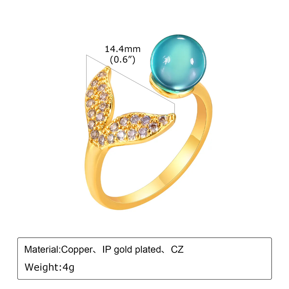 Copper 18K Gold Plated Plating Inlay Mermaid Zircon Rings