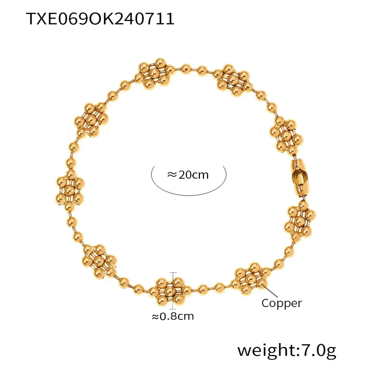 Copper 18K Gold Plated Plating Inlay Round Bracelets Necklace