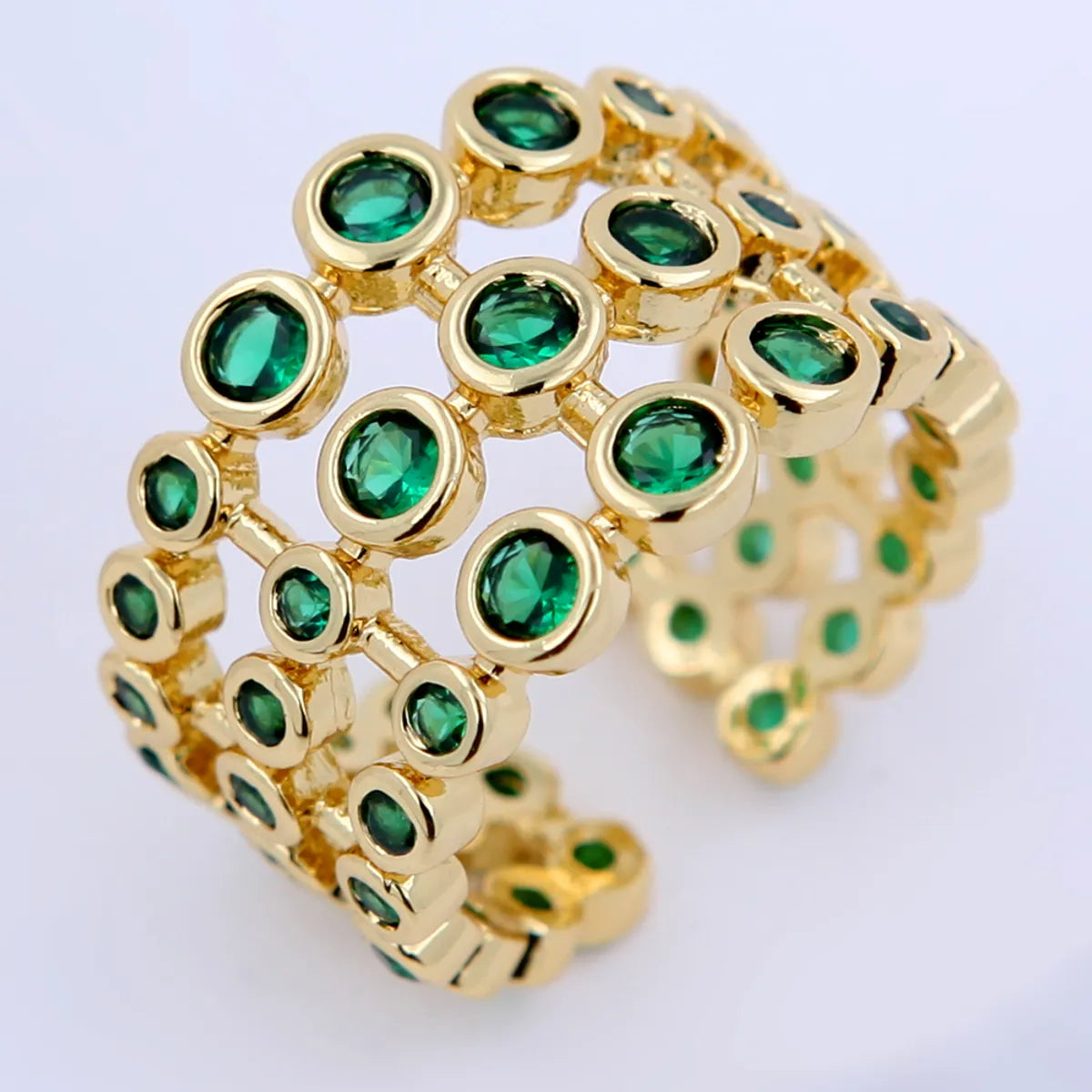 Copper 18K Gold Plated Plating Inlay Round Dots Zircon Open Rings