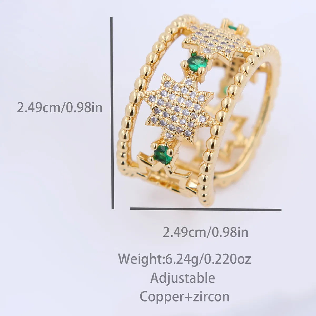 Copper 18K Gold Plated Plating Inlay Round Dots Zircon Open Rings