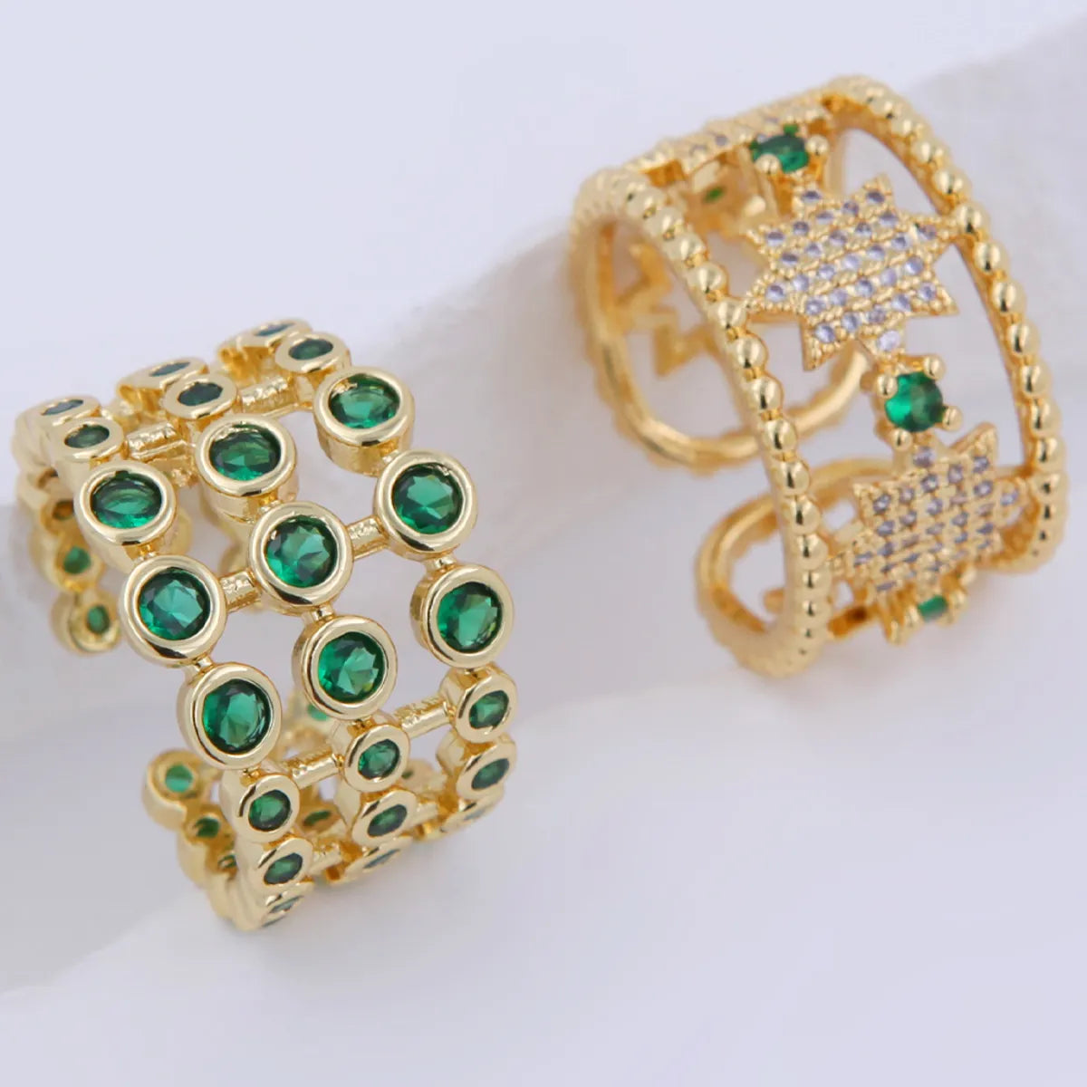 Copper 18K Gold Plated Plating Inlay Round Dots Zircon Open Rings