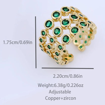 Copper 18K Gold Plated Plating Inlay Round Dots Zircon Open Rings