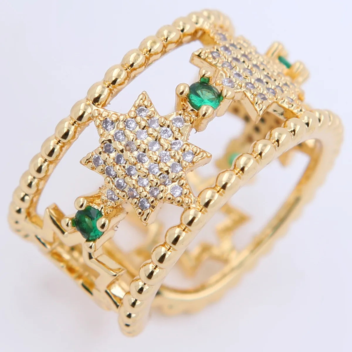 Copper 18K Gold Plated Plating Inlay Round Dots Zircon Open Rings