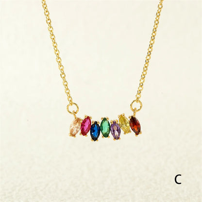 Copper 18K Gold Plated Plating Inlay Solid Color Zircon Pendant Necklace