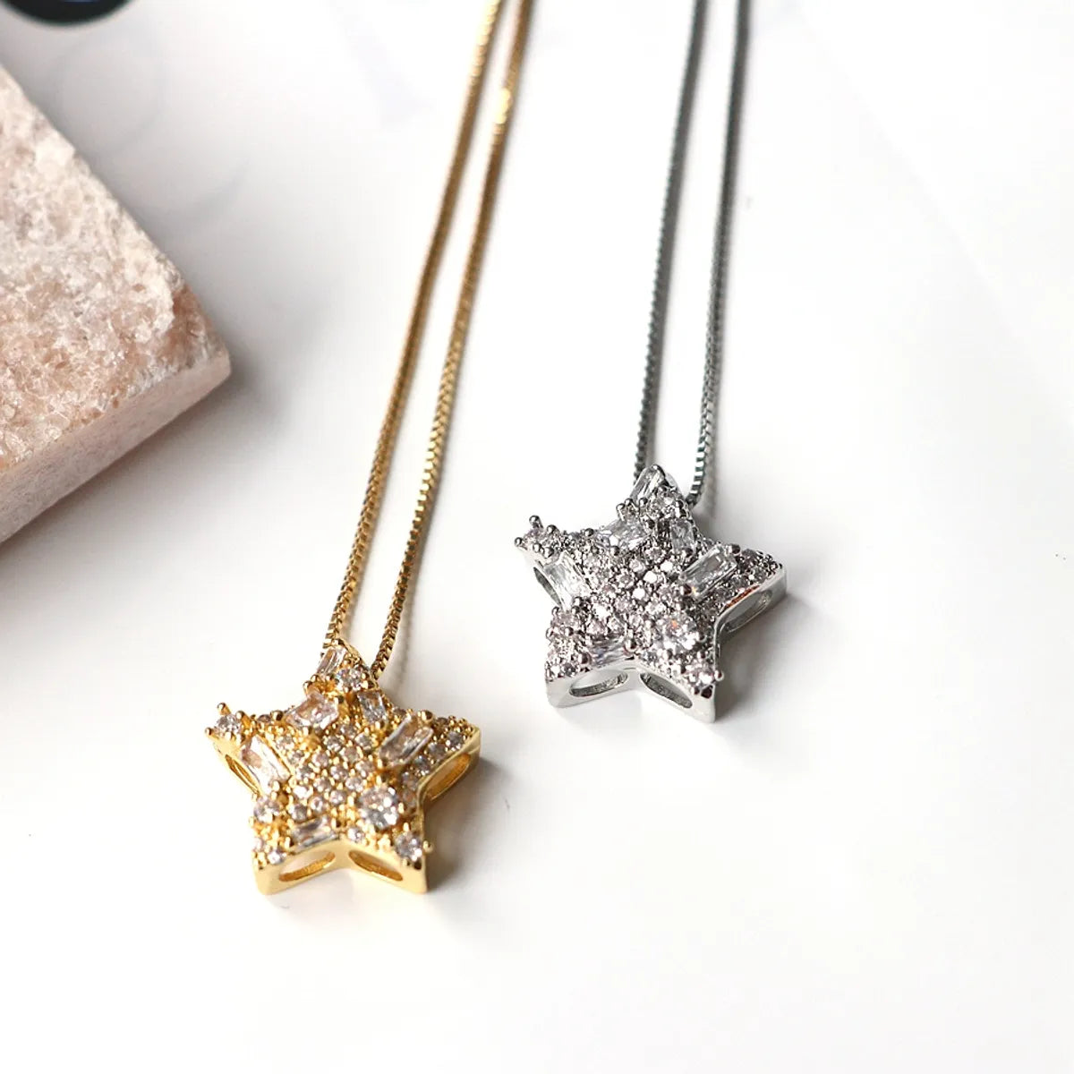 Copper 18K Gold Plated Plating Inlay Star Heart Shape Zircon Pendant Necklace