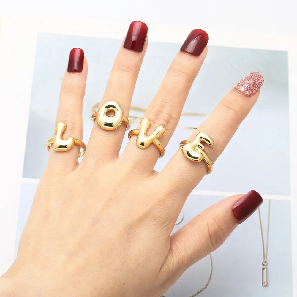 Copper 18K Gold Plated Plating Letter Open Rings