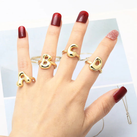 Copper 18K Gold Plated Plating Letter Open Rings