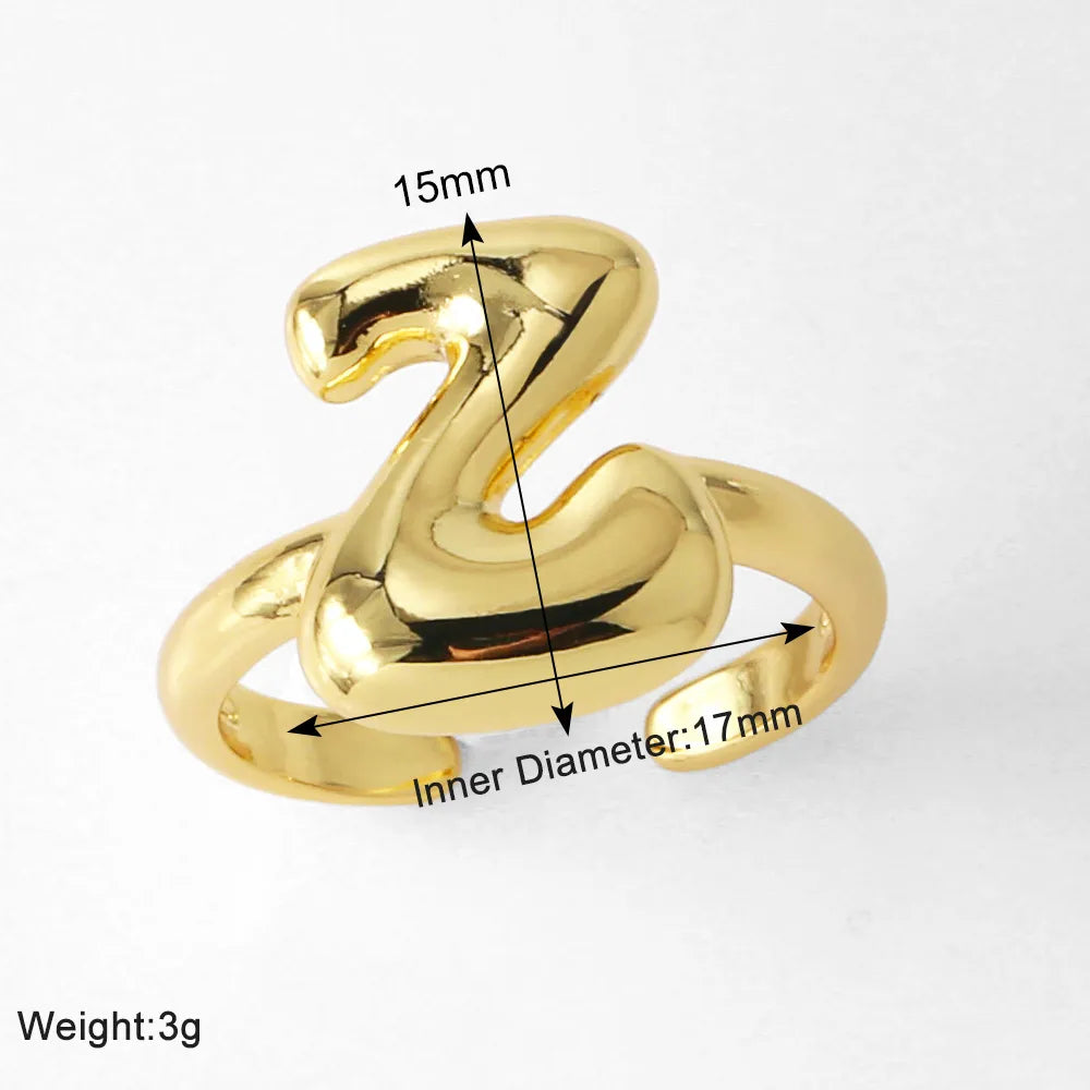 Copper 18K Gold Plated Plating Letter Open Rings