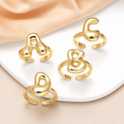 Copper 18K Gold Plated Plating Letter Open Rings