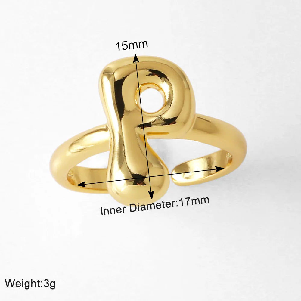 Copper 18K Gold Plated Plating Letter Open Rings