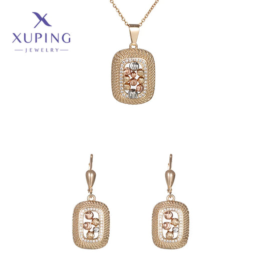 Copper 18K Gold Plated Plating Rectangle Earrings Necklace Jewelry Set