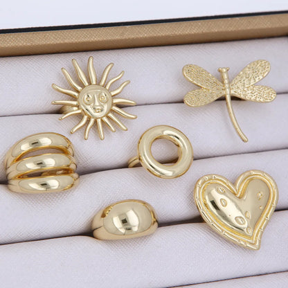 Copper 18K Gold Plated Plating Sun Heart Shape Dragonfly Open Rings