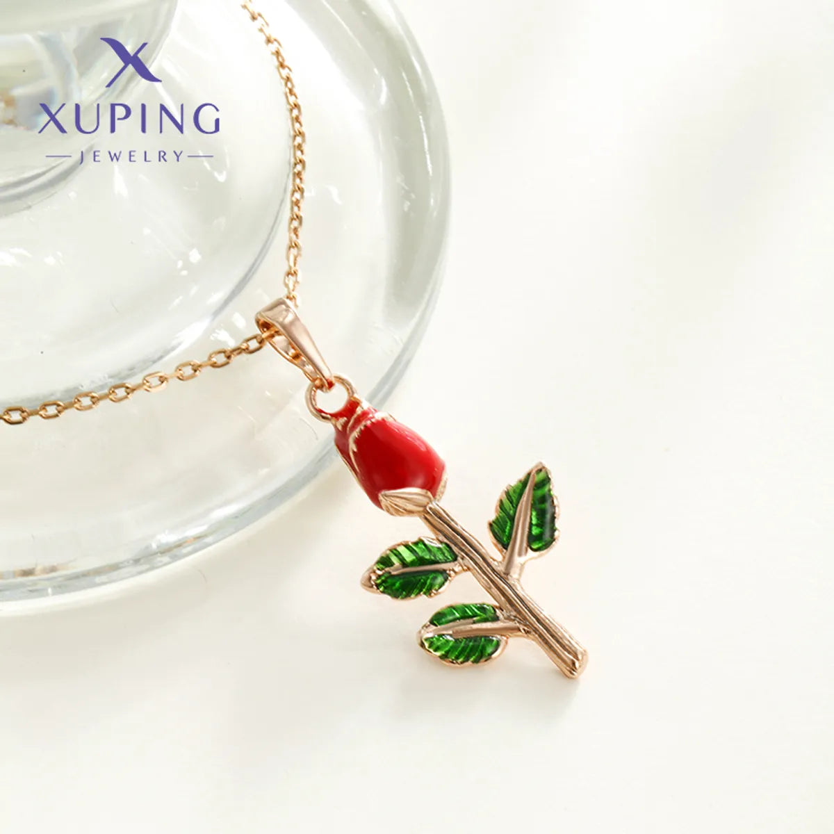 Copper 18K Gold Plated Platinum Plated Enamel Flower Pendant Necklace