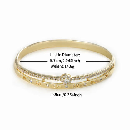 Copper 18K Gold Plated Platinum Plated Inlay Round Roman Numeral Artificial Gemstones Bangle