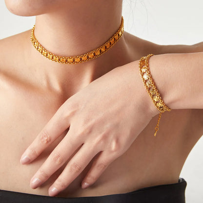 Copper 18K Gold Plated Quadrilateral Bracelets Necklace