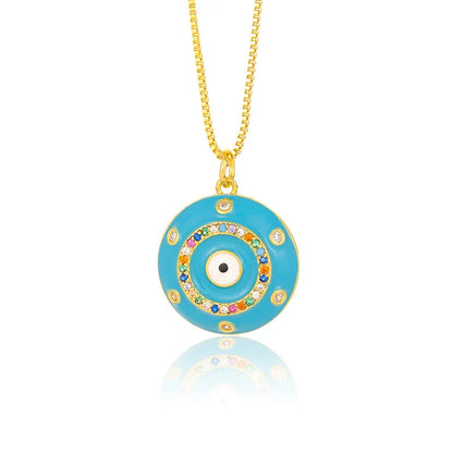 Copper 18K Gold Plated Retro Enamel Inlay Devil'S Eye Zircon Pendant Necklace