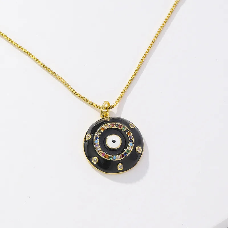 Copper 18K Gold Plated Retro Enamel Inlay Devil'S Eye Zircon Pendant Necklace