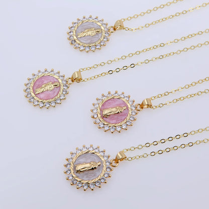 Copper 18K Gold Plated Retro Modern Style Roman Style Enamel Inlay Human Round Zircon Pendant Necklace