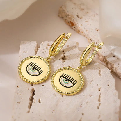 Copper 18K Gold Plated Retro Simple Style Commute Enamel Plating Devil'S Eye Rings Earrings Necklace