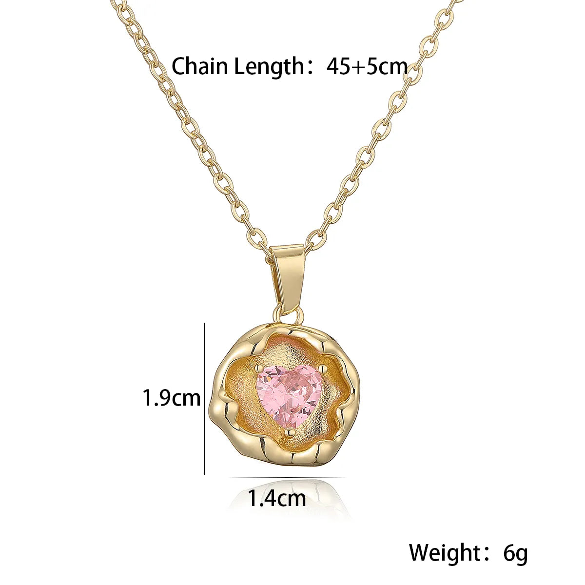 Copper 18K Gold Plated Retro Simple Style Commute Inlay Geometric Heart Shape Zircon Pendant Necklace