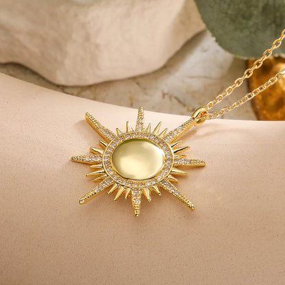 Copper 18K Gold Plated Retro Sun Devil'S Eye Inlay Zircon Pendant Necklace