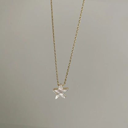 Copper 18K Gold Plated Simple Style Artistic Star Moon Flower Inlay Shell Necklace