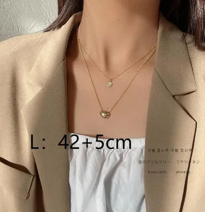 Copper 18K Gold Plated Simple Style Classic Style Commute Human Solid Color Double Layer Necklaces