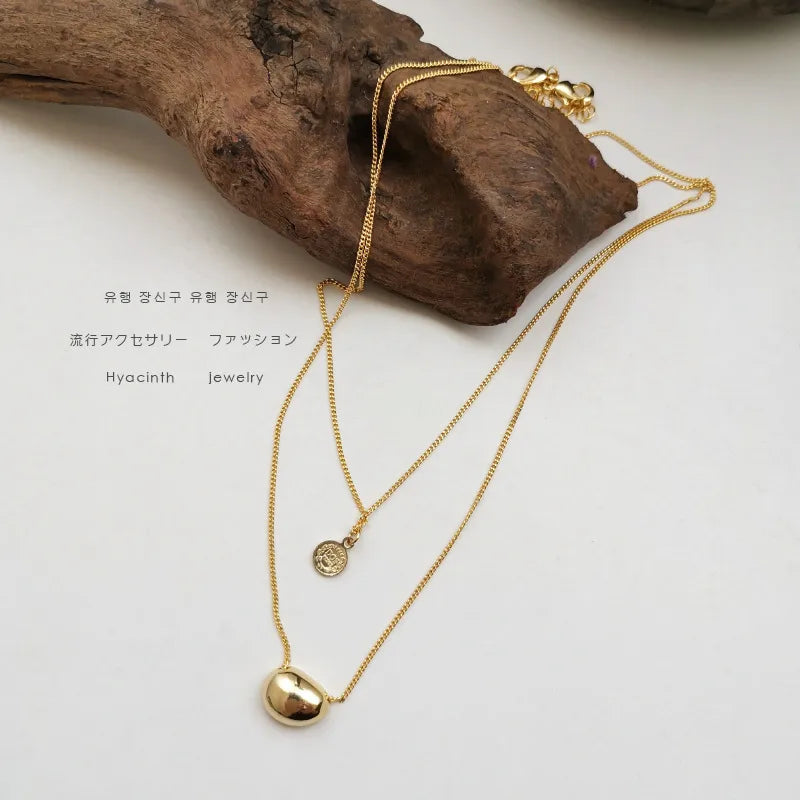 Copper 18K Gold Plated Simple Style Classic Style Commute Human Solid Color Double Layer Necklaces