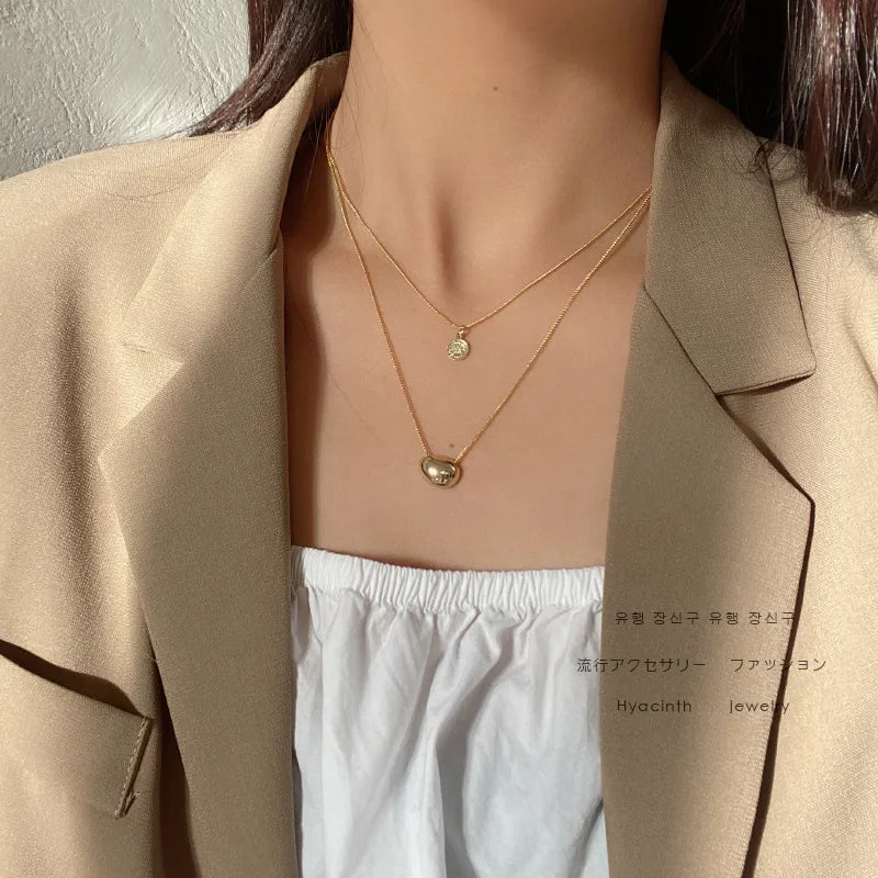 Copper 18K Gold Plated Simple Style Classic Style Commute Human Solid Color Double Layer Necklaces