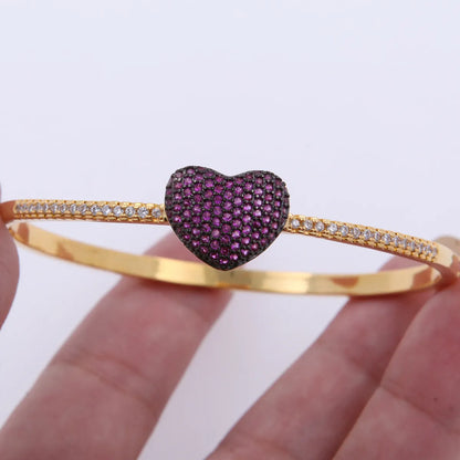 Copper 18K Gold Plated Simple Style Classic Style Enamel Inlay Heart Shape Zircon Bangle