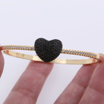 Copper 18K Gold Plated Simple Style Classic Style Enamel Inlay Heart Shape Zircon Bangle