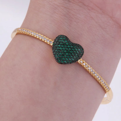 Copper 18K Gold Plated Simple Style Classic Style Enamel Inlay Heart Shape Zircon Bangle