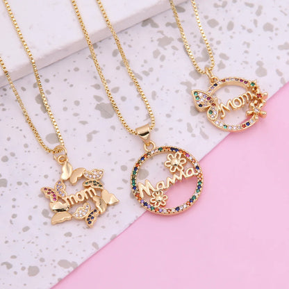 Copper 18K Gold Plated Simple Style Classic Style Flower Butterfly Inlay Zircon Pendant Necklace