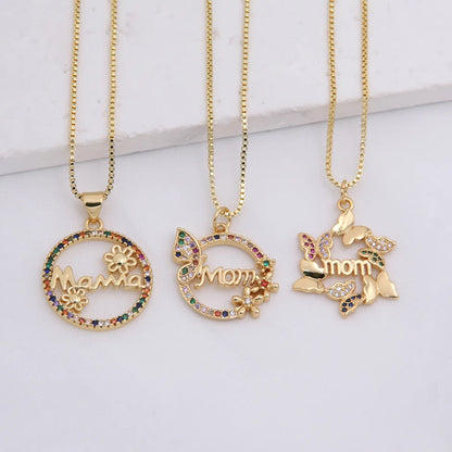 Copper 18K Gold Plated Simple Style Classic Style Flower Butterfly Inlay Zircon Pendant Necklace